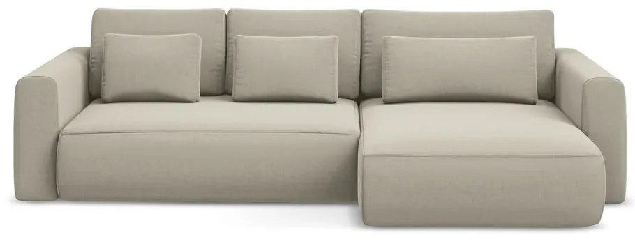 Bézs bársony kinyitható-tárolóhelyes sarokkanapé (jobb oldali-heverő résszel) Kapua – Makamii