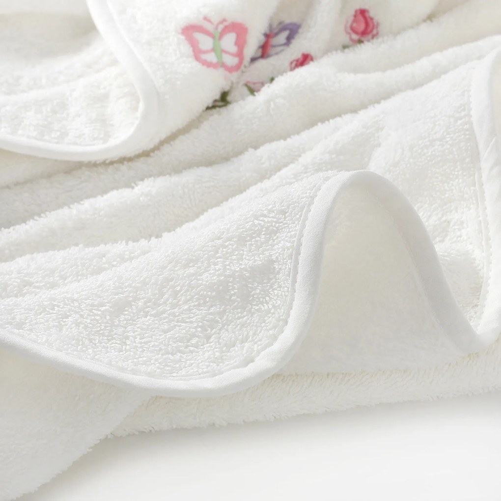 Goldea gyermek frottír fördőlepedő csuklyás - pillangók fehéren 100 x 100 cm