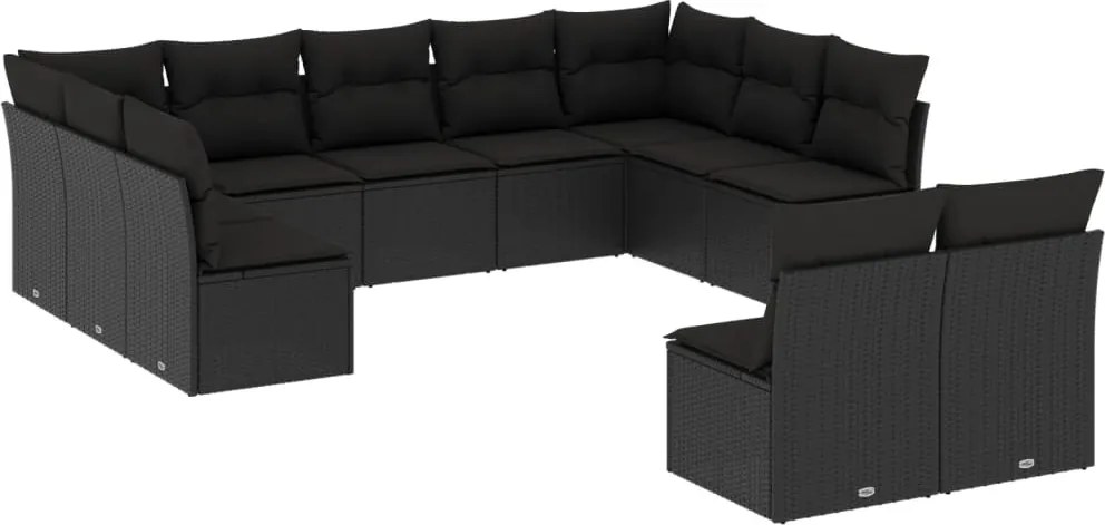 vidaXL 11 részes fekete polyrattan kerti ülőgarnitúra párnákkal