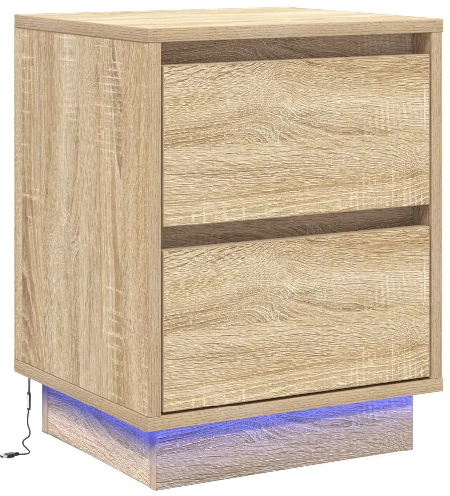 Éjjeli Szekrények LED Fényekkel 2 db Sonoma Tölgy 39x34.5x50 cm