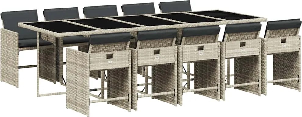 vidaXL 11 részes világosszürke polyrattan kerti ülőgarnitúra párnákkal