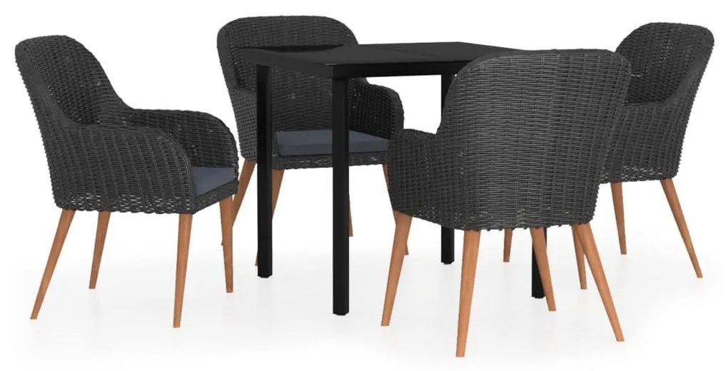 vidaXL 5 részes fekete kerti étkezőgarnitúra párnákkal