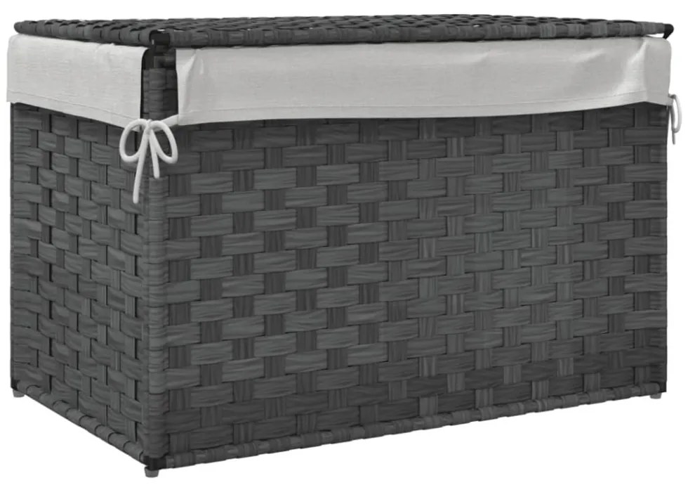 szürke polyrattan szennyeskosár fedéllel 55,5 x 35 x 34 cm