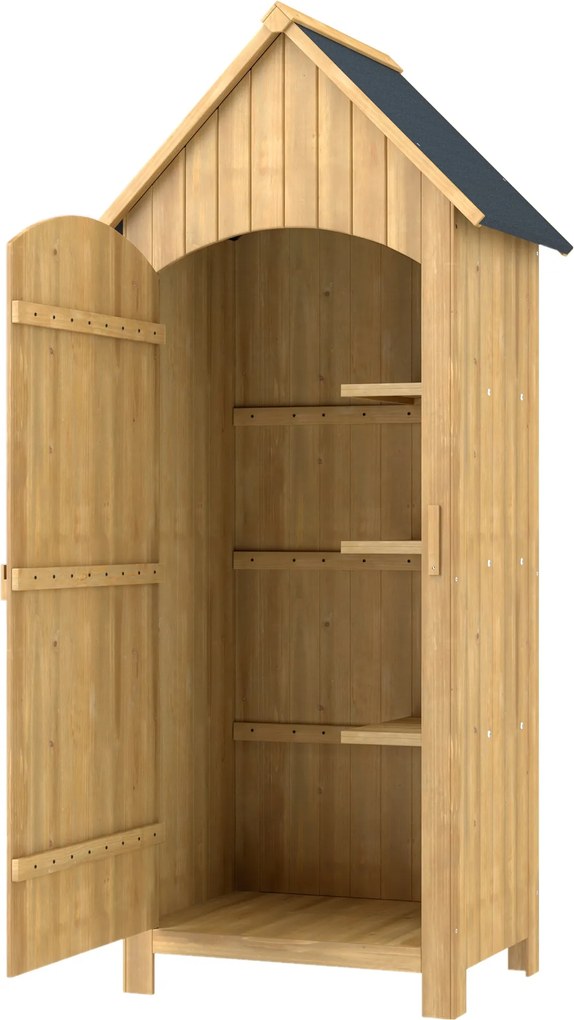Outsunny Kültéri Kert Ház 77.5x54.2x179.5 cm 0.3 m² Külső Kert Ház Szerszám Tároló Szekrény 3 Polccal és 2 Zárható Ajtóval Teraszhoz | Aosom