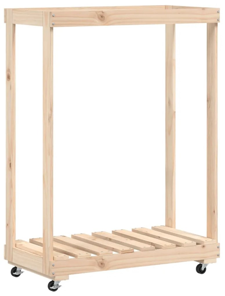 tömör fenyőfa rönktároló kerekekkel 76,5 x 40 x 108 cm
