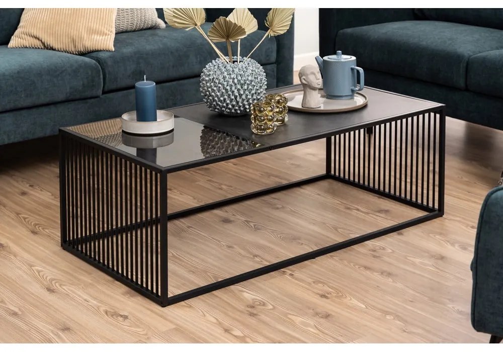 Fekete dohányzóasztal üveg asztallappal 60x120 cm Strington – Actona