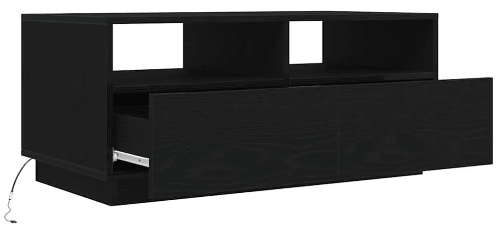 fekete tölgyszínű dohányzóasztal LED-lámpákkal 90x49x40 cm
