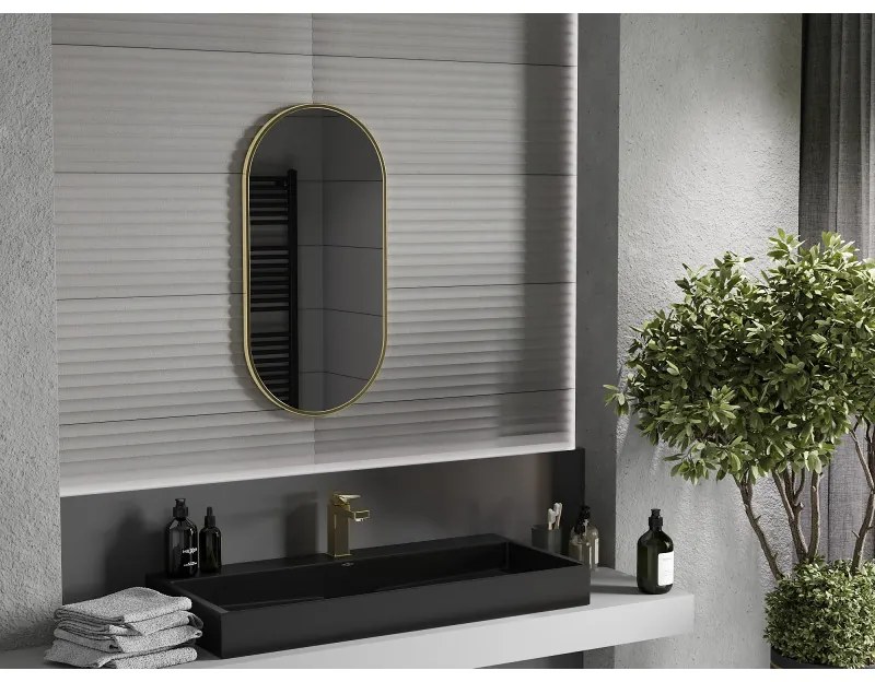 Mexen Loft, ovális fürdőszobai tükör 80 x 40 cm, keret színe arany fényes, 9851-080-040-000-50