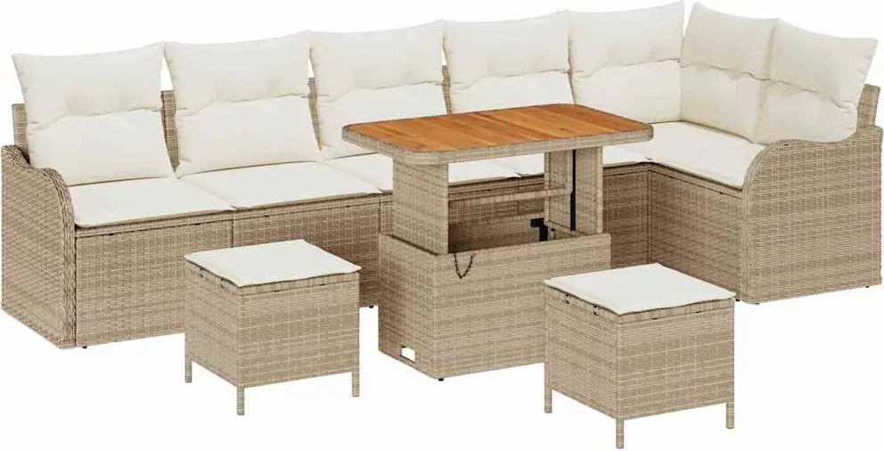 vidaXL Kerti Kanapé Szett párnával tárolóval 9 pcs Beige és krém