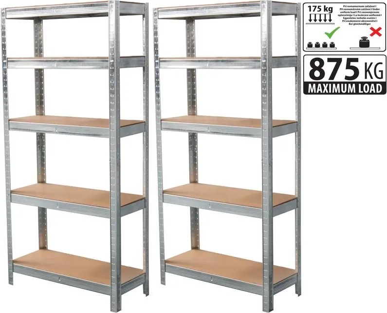 Racks fém polc, MDF, 5 polcos, 2 db/csomag (1800 x 900 x 300 mm)