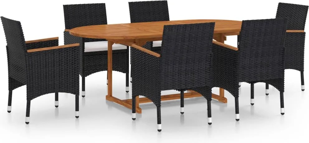 vidaXL 7 részes fekete polyrattan kerti étkezőgarnitúra