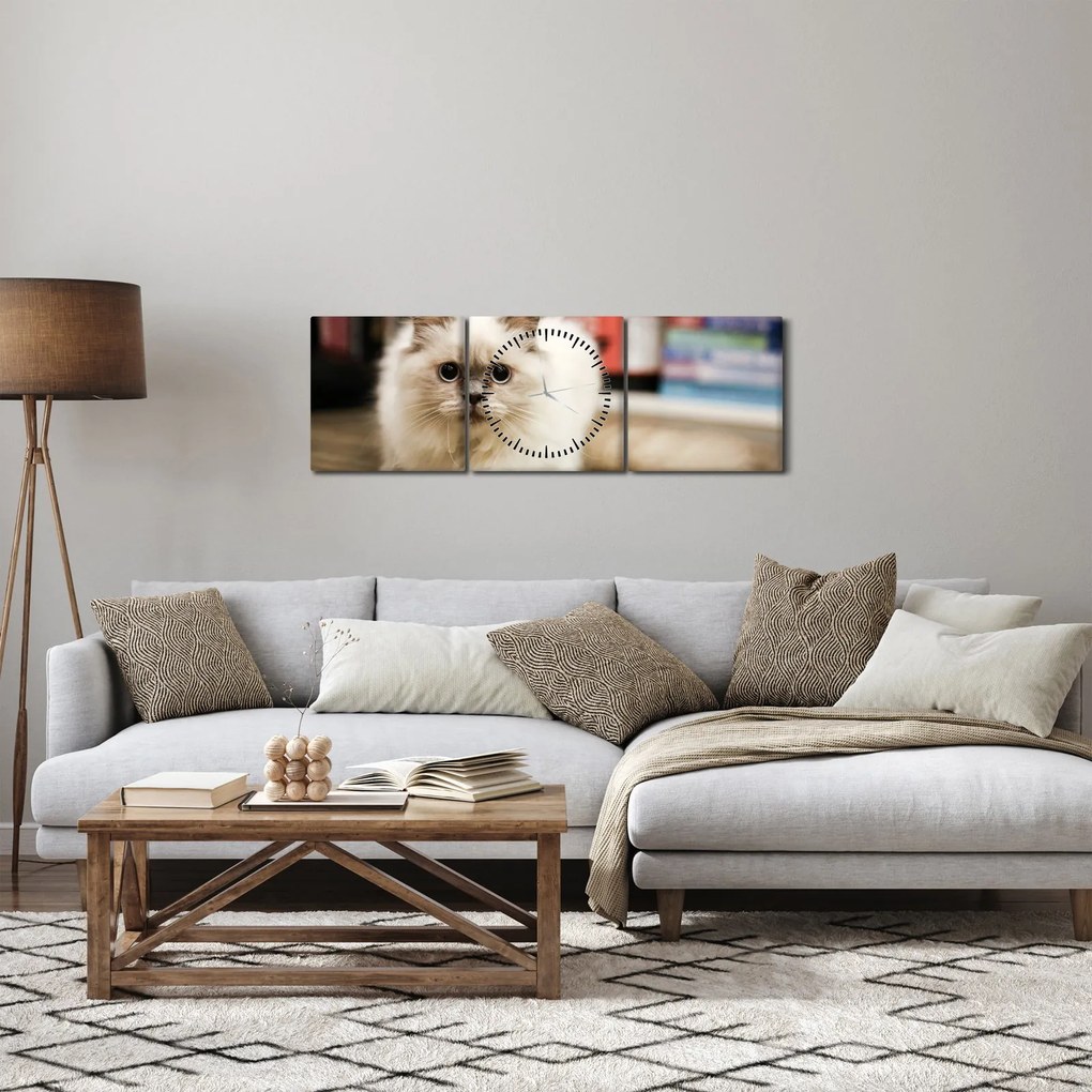 Fehér macska képe (órával) (90x30 cm)