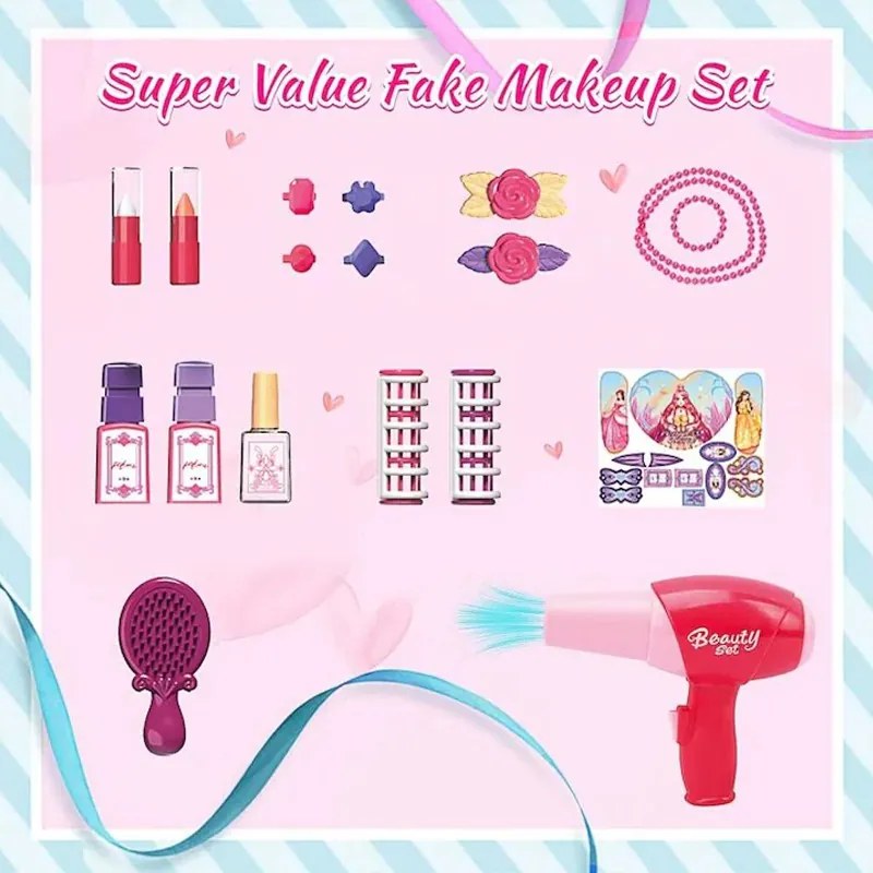 Sminkasztal lányoknak, szék és tükör, különböző kiegészítők, fények, zene, hercegnős matricák, fiók, rózsaszínű