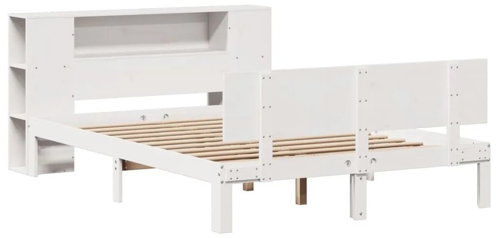 fehér tömör fenyőfa könyvespolcos ágy matrac nélkül 150x200 cm