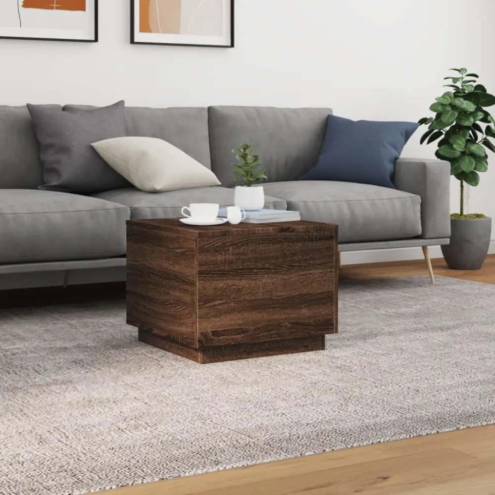 barna tölgyszínű dohányzóasztal LED-lámpákkal 50 x 50 x 40 cm