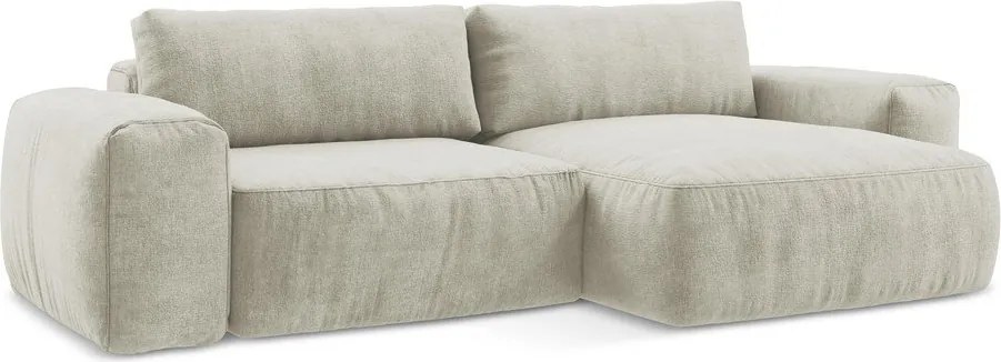 Bézs zsenília kinyitható sarokkanapé (jobb oldali-heverő résszel) Kuki – Makamii