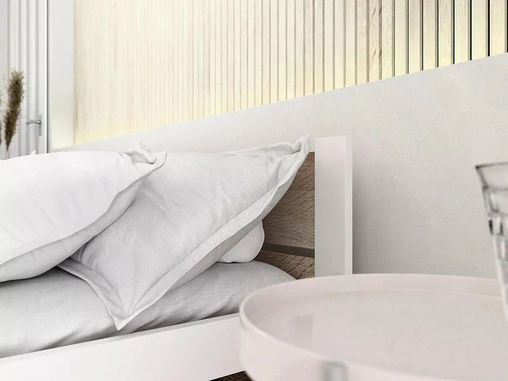 Ágy IKAROS DOUBLE 80 x 200 cm, fehér/dub sonoma Ágyrács: Léces ágyrács, Matrac: Sommera 18 cm matrac