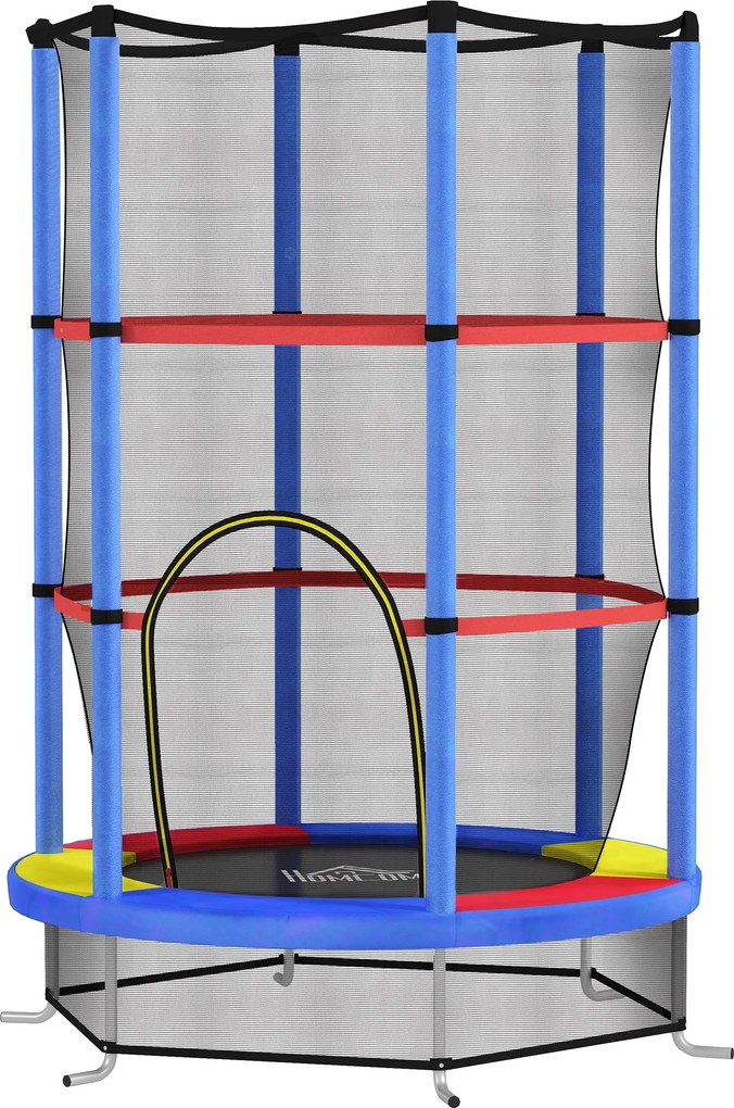 HOMCOM Gyermek Trambulin, Ø140 cm Trambulin Gyermekeknek Biztonsági Hálóval, Kerti Trambulin 3-6 Éves Gyerekeknek, Beltéri, Többszínű | Aosom