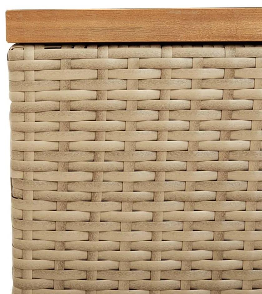 bézs polyrattan és akácfa kerti tárolóláda 220 x 50 x 54 cm