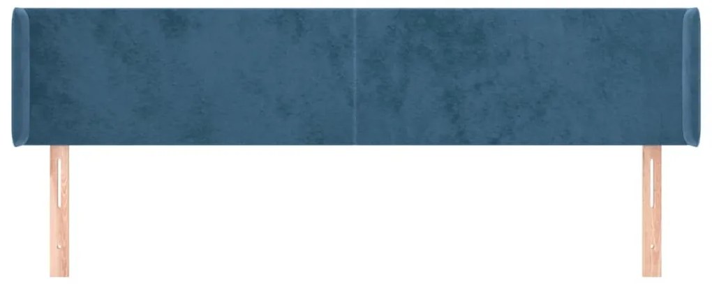 sötétkék bársony szárnyas fejtámla 163x16x78/88 cm