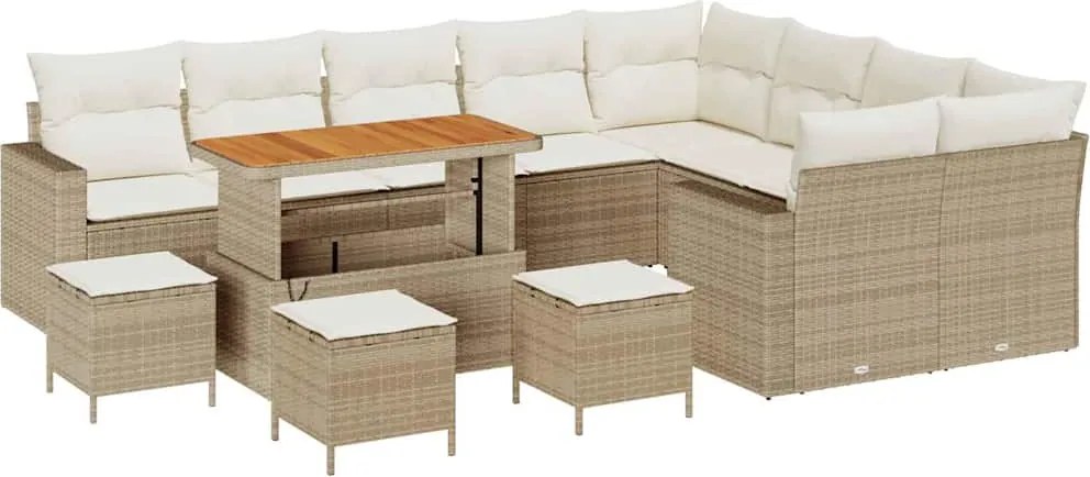 vidaXL Kerti Kanapé Szett párnával 14 pcs Beige és krém polirattan