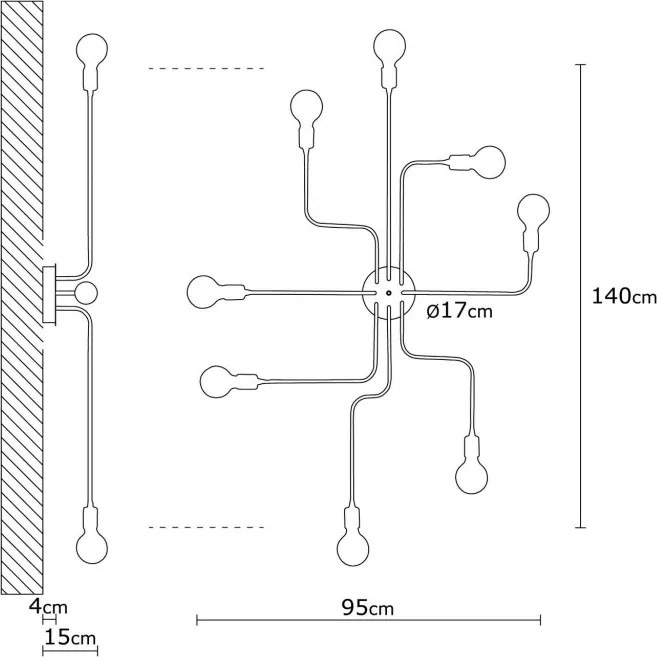 Truva N-698 fekete fém függőlámpa, Ø140 cm, 8 izzós