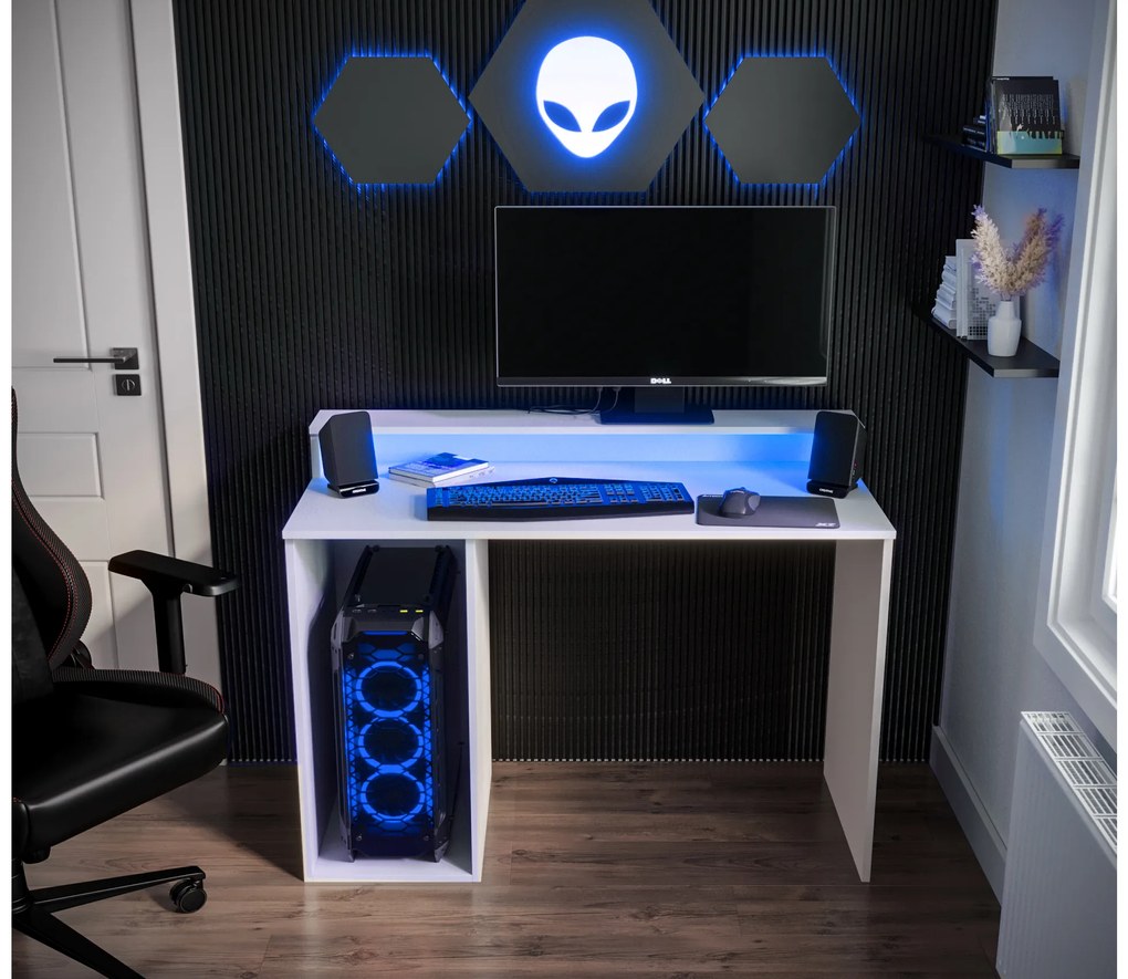 Sarok Gamer PC asztal Garrick 2 (biely) (LED RGB világítással). Akció -6%. 1064136