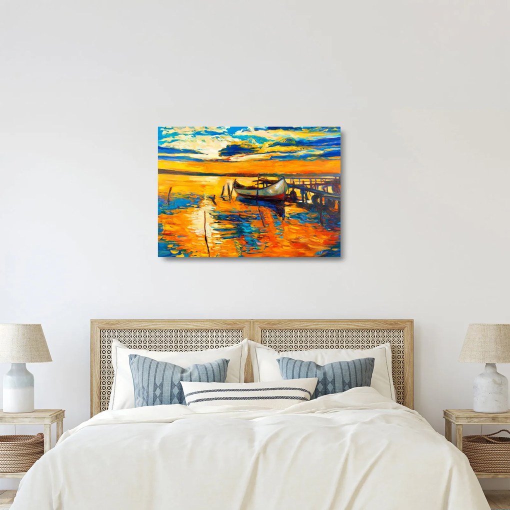 Kép - Hajó naplementekor (üvegen) (70x50 cm)