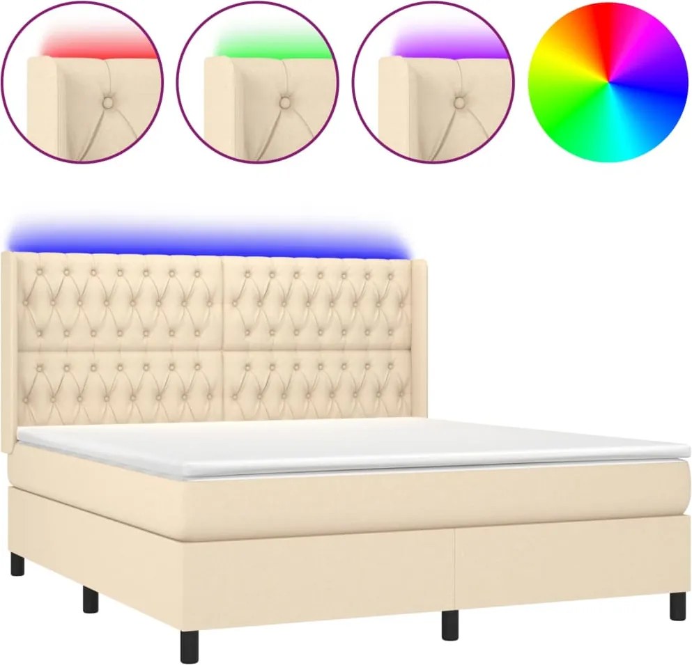 vidaXL krémszínű szövet rugós és LED-es ágy matraccal 180 x 200 cm
