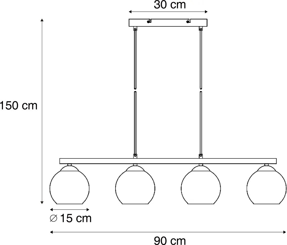 Okos függőlámpa fekete fa és füstüveggel, 4 izzós, WiFi A60-nal - Aleks