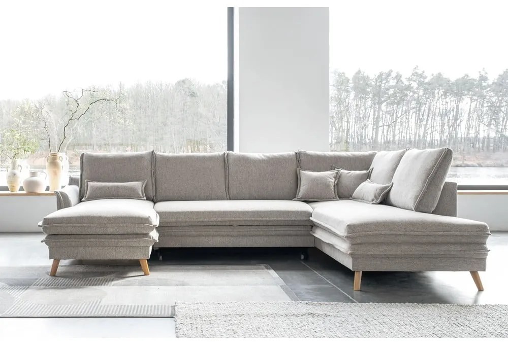 Bézs kinyitható sarokkanapé (jobb oldali-U alakú) Charming Charlie – Miuform