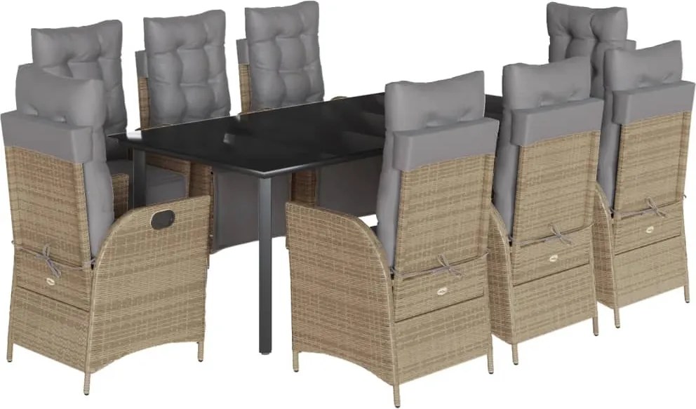 vidaXL 9 részes vegyes bézs polyrattan kerti étkezőgarnitúra párnákkal