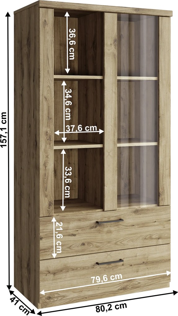 Alacsony vitrin 1W2S, navarra tölgy, DORSI