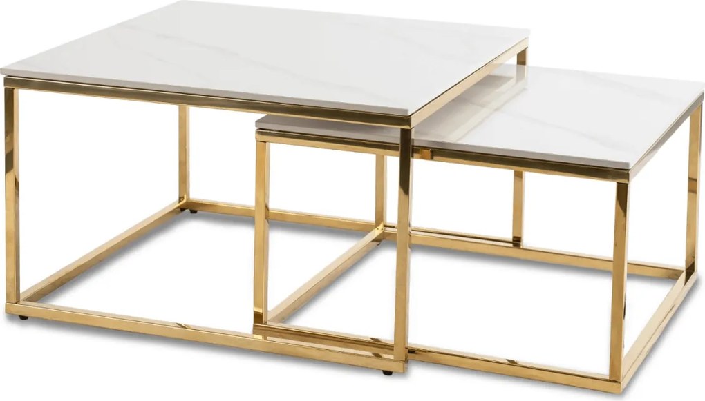 Kerámia dohányzóasztal szett fehér márvány hatású felülettel, arany kivitelben TENOR