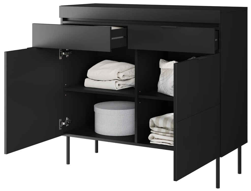 Sentia komód 105 cm, kétajtós két fiókkal - fekete / fekete