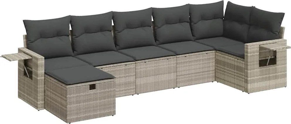 vidaXL 7 részes világosszürke polyrattan kerti ülőgarnitúra párnákkal