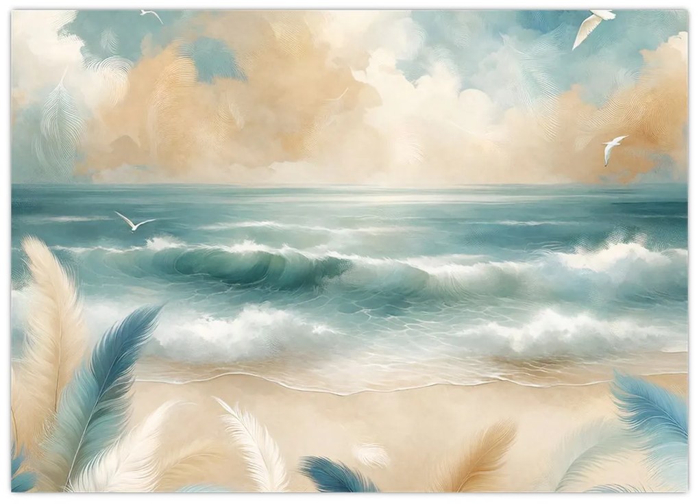 Kép – Festett strand lágy színekben (70x50 cm)