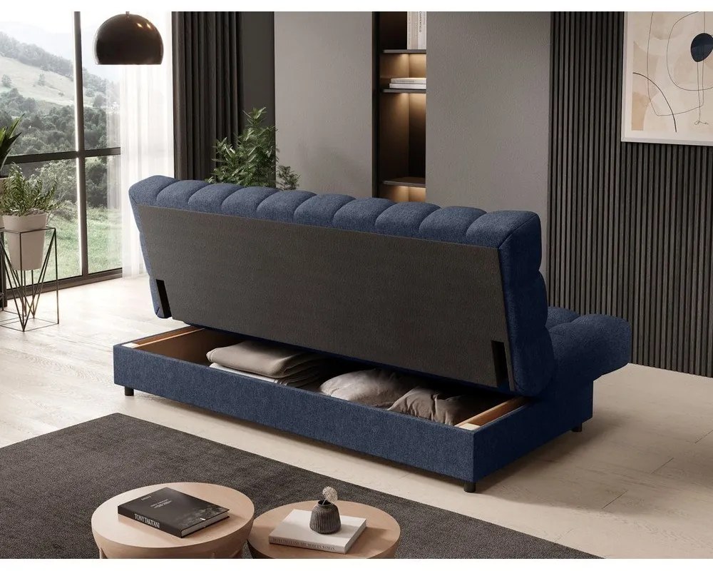 Kék zsenília kinyitható-tárolóhelyes kanapé 197 cm Clareta – ELTAP