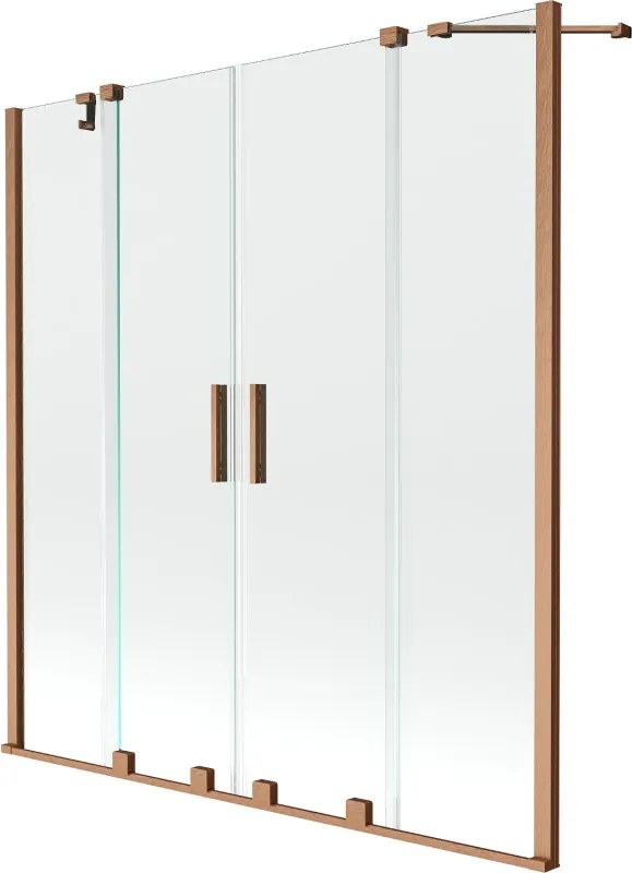 Mexen Velar Kétszárnyú kádparaván, húzható 160 x 150 cm, átlátszó, kefevelt réz - 896-160-000-02-65