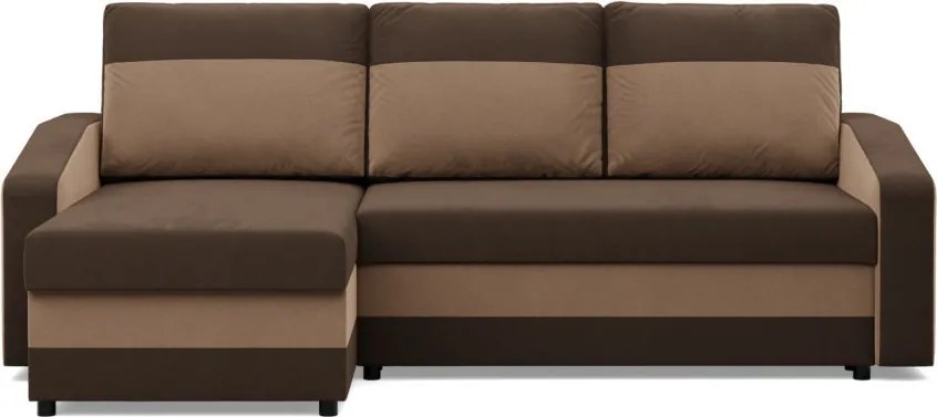 Hewlet sarokkanapé, 2 ágyneműtartóval, szövet anyag, univerzális oldal, hab töltet, barna