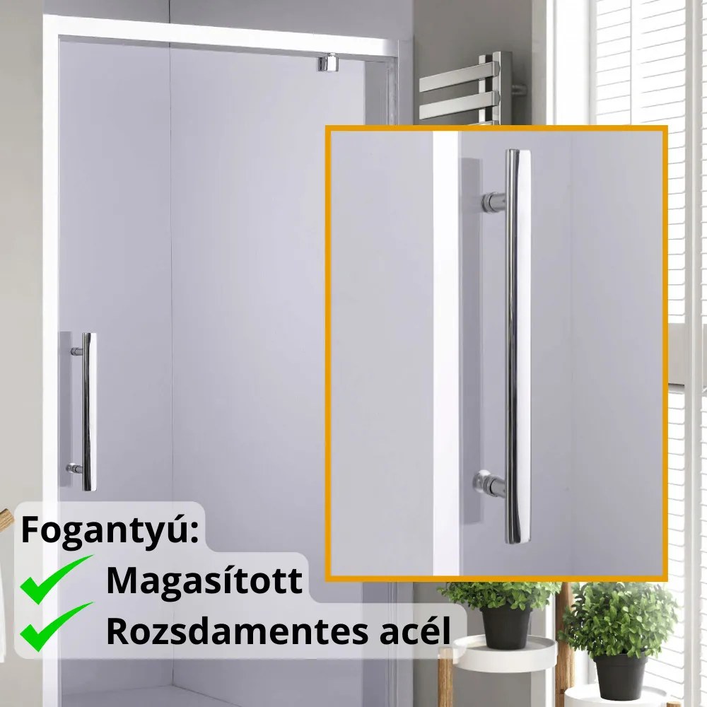 Stuxi Torino 70/80/90/100/110/120 cm széles nyílóajtós zuhanyajtó 6 mm vastag vízlepergető biztonsági üveggel, króm elemekkel, 200 cm magas