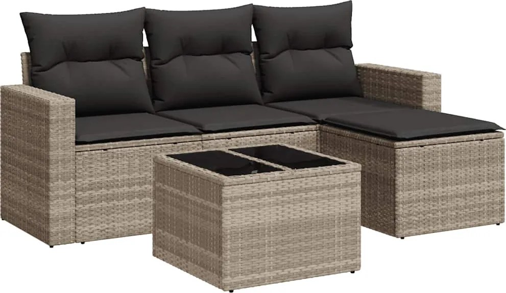 vidaXL 5 részes világosszürke polyrattan kerti ülőgarnitúra párnákkal