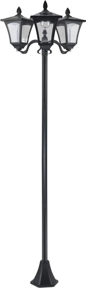 Outsunny napelemes kerti lámpa 3 izzóval, rozsdamentes acél rúddal, 120 lumenes LED, 51,5x47x182,5cm, fekete