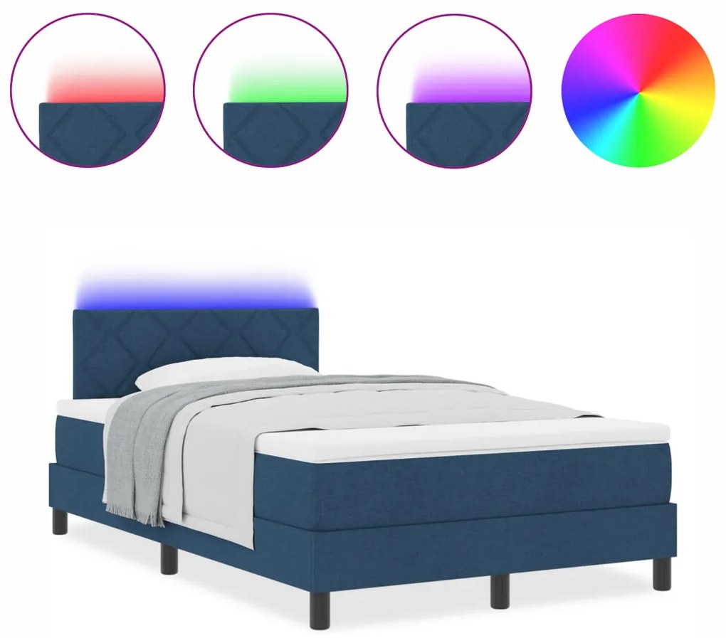 Box Spring Ágy Matraccal &amp; LED Kék 120x200 cm Szövet