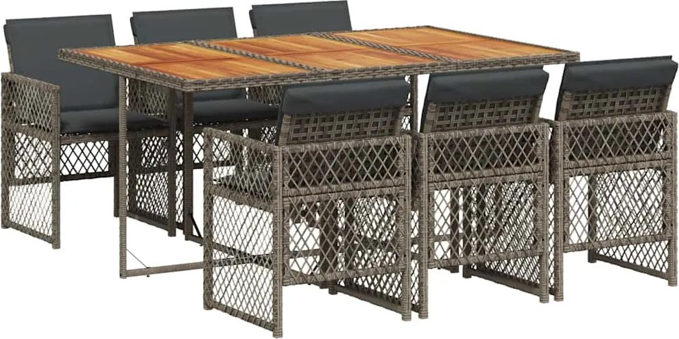 vidaXL 7 részes szürke polyrattan kerti étkezőgarnitúra párnával