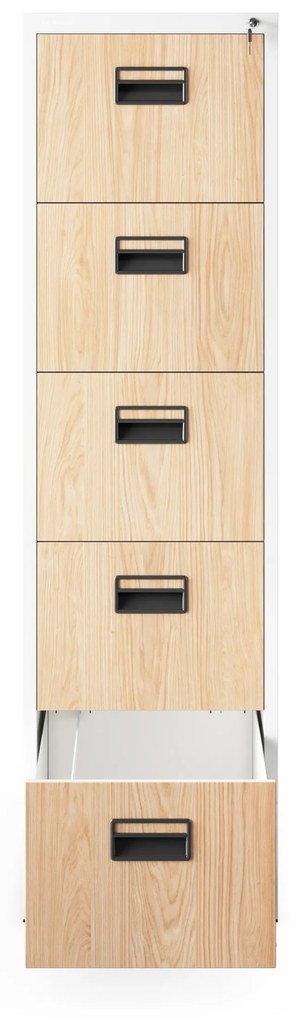 Fém irattartó szekrény, 5 fiókos SARA V5, 460 x 1630 x 620 mm, Eco Design: fehér/ sonoma tölgy