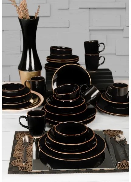 30 részes fekete–arany kőkerámia étkészlet