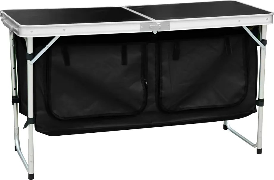 Összecsukható kempingasztal rendszerezővel, 120 cm, alumínium/MDF, KEPI TYP 3
