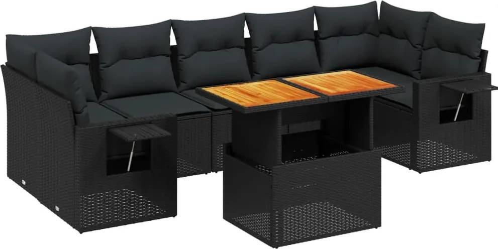 vidaXL 8 részes fekete polyrattan kerti ülőgarnitúra párnákkal