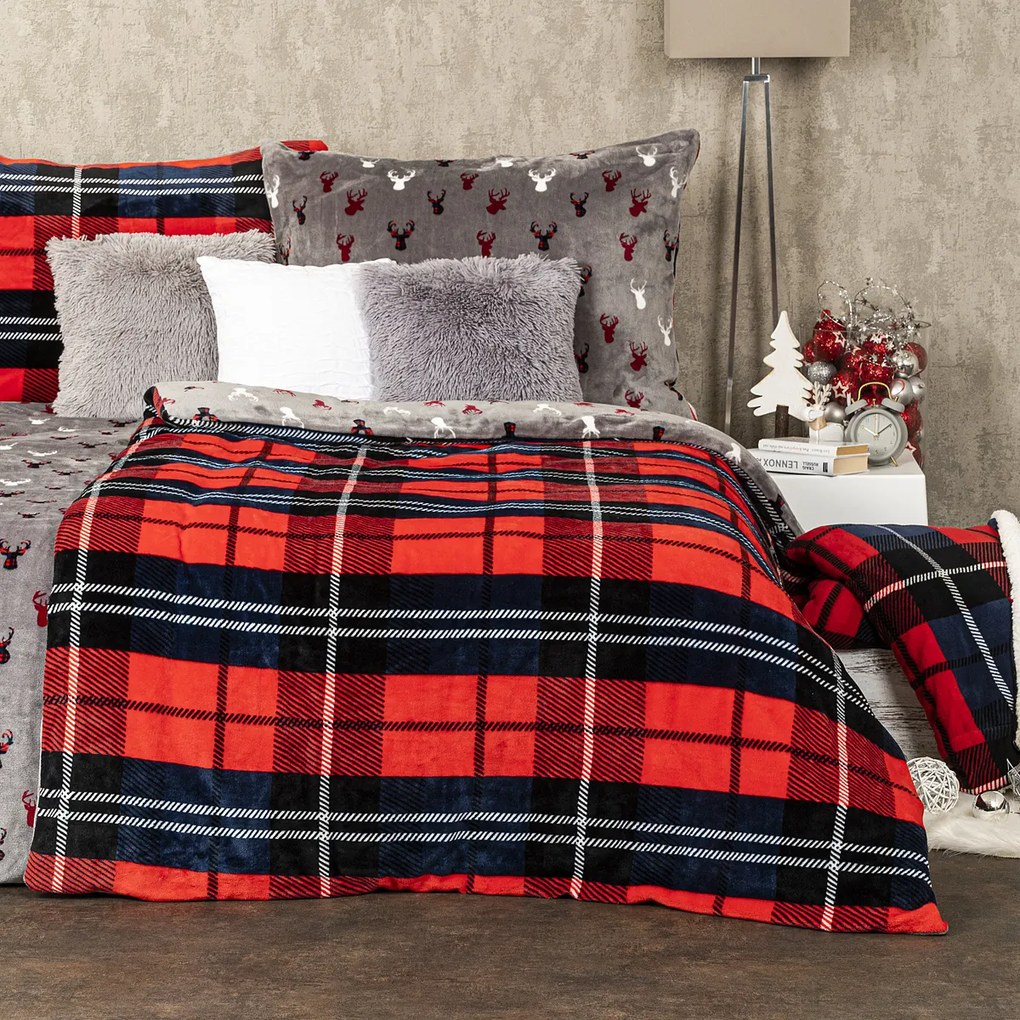 4Home Kocka mikroflanel ágyneműhuzat piros, 140 x 220 cm, 70 x 90 cm, 140 x 220 cm, 70 x 90 cm